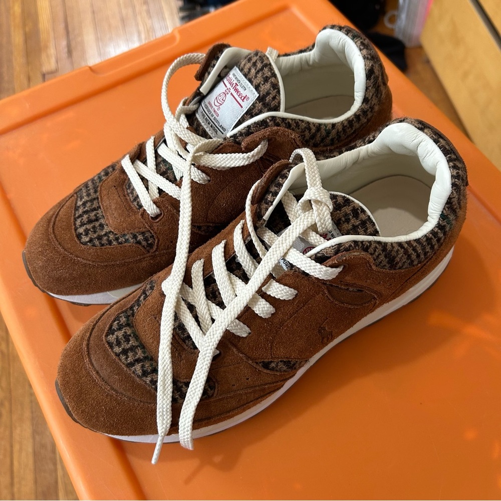 Polo Ralph Lauren Trackster 200 Harris Tweed/Leather Sneakers - Men’s 9 Size